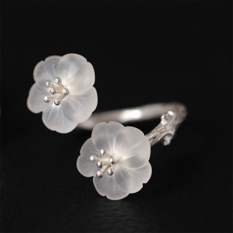 925 Sterling Silver White Crystal Double Plum Protection Ring