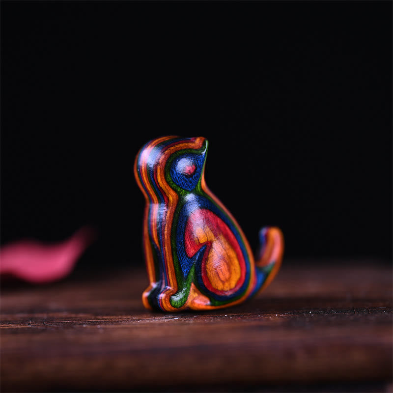 Kleines Blatt aus rotem Sandelholz, Glücks-Mini-Katze, 3,2 cm, Dekor