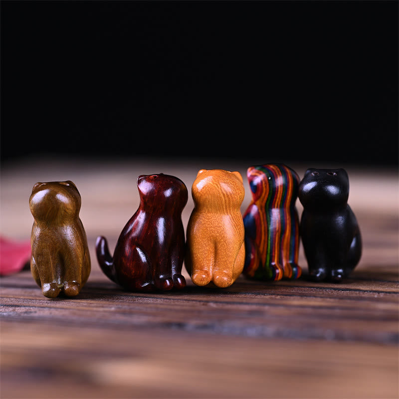 Kleines Blatt aus rotem Sandelholz, Glücks-Mini-Katze, 3,2 cm, Dekor