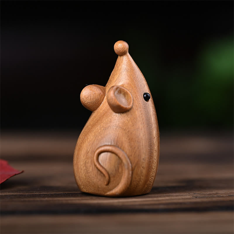 Green Sandalwood Cat and Mouse Figurines | Spiritual Animal Decor