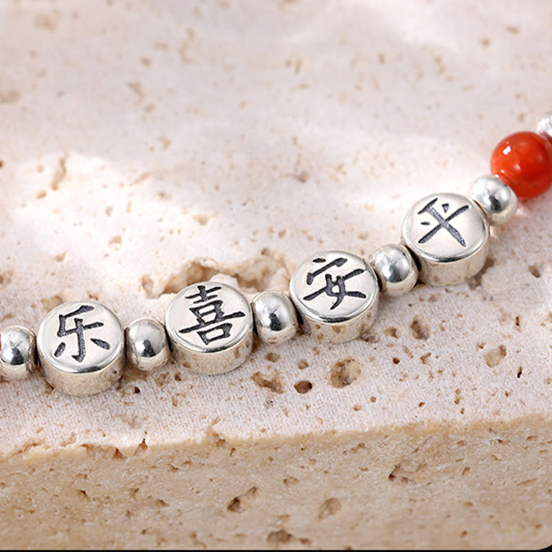 Roter Achat 6 mm & Silber Peace Fußkettchen