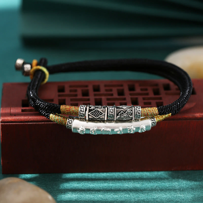 Om Mani Padme Hum Sterling Silber Doppeltes handgewebtes Armband