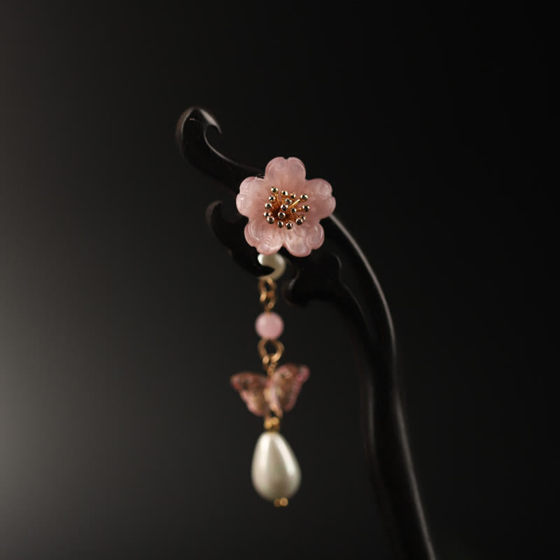 Ebony Flower Butterfly Blessing Hairpin | Chinese Hairpin
