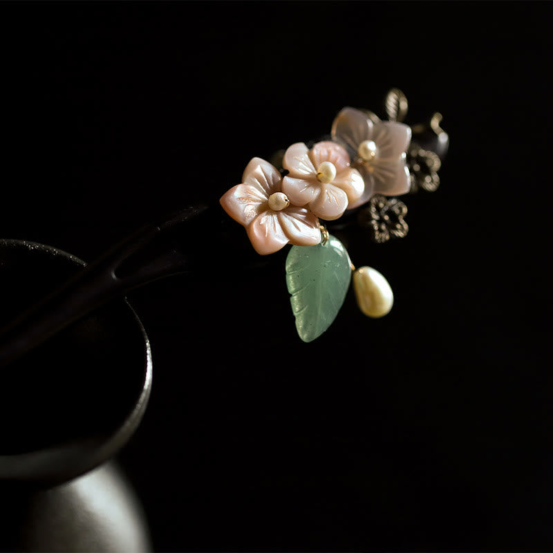 Ebony Shell Flower Blessing Hairpin | Chinese Hairpins