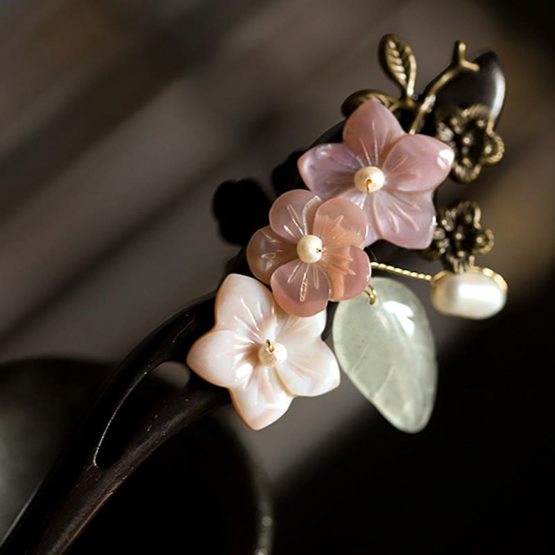 Ebenholz Muschel Blume Segen Haarnadel | Chinesische Haarnadeln