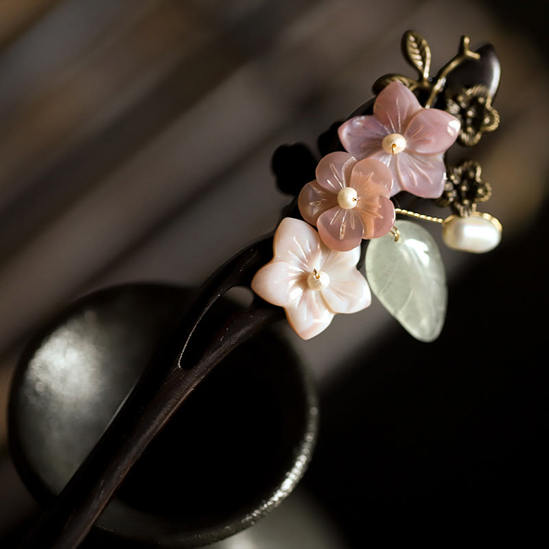 Ebony Shell Flower Blessing Hairpin | Chinese Hairpins