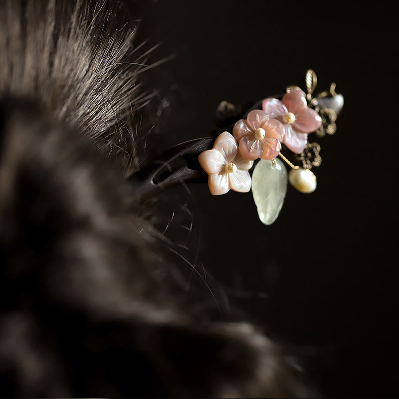 Ebenholz Muschel Blume Segen Haarnadel | Chinesische Haarnadeln