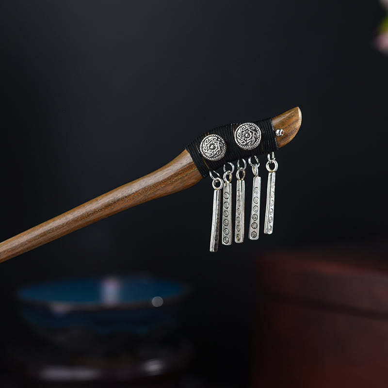 Green Sandalwood Silver Chinese Hairpin for Harmony & Longevity