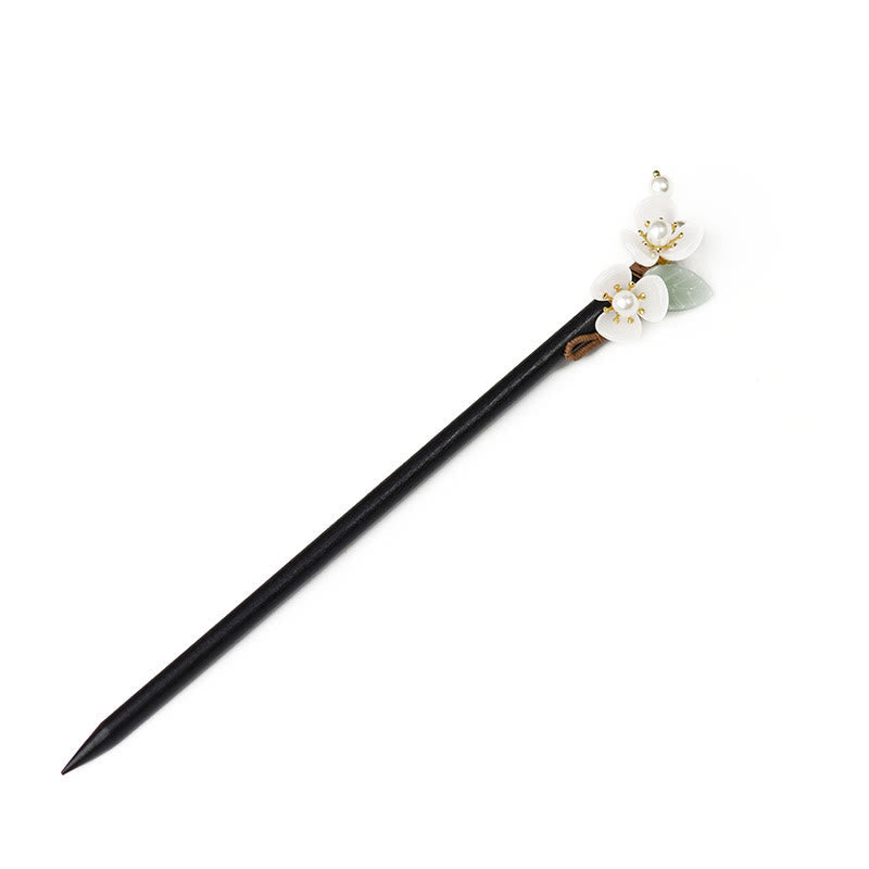 Magnolia Pearl Spiritual Protection Hairpin with Grain Wood