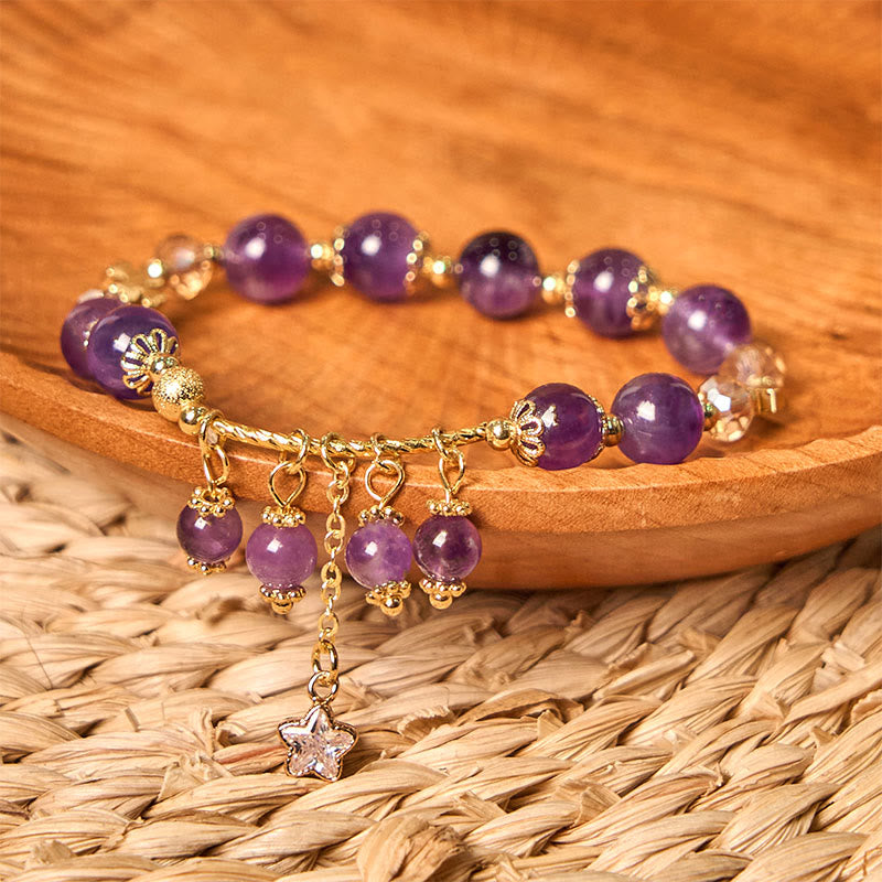 8 mm Amethyst-Armband mit vierblättrigem Kleeblatt