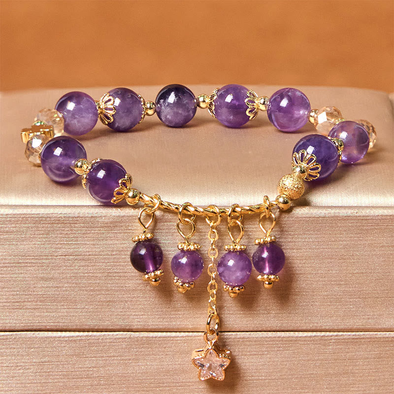 8 mm Amethyst-Armband mit vierblättrigem Kleeblatt
