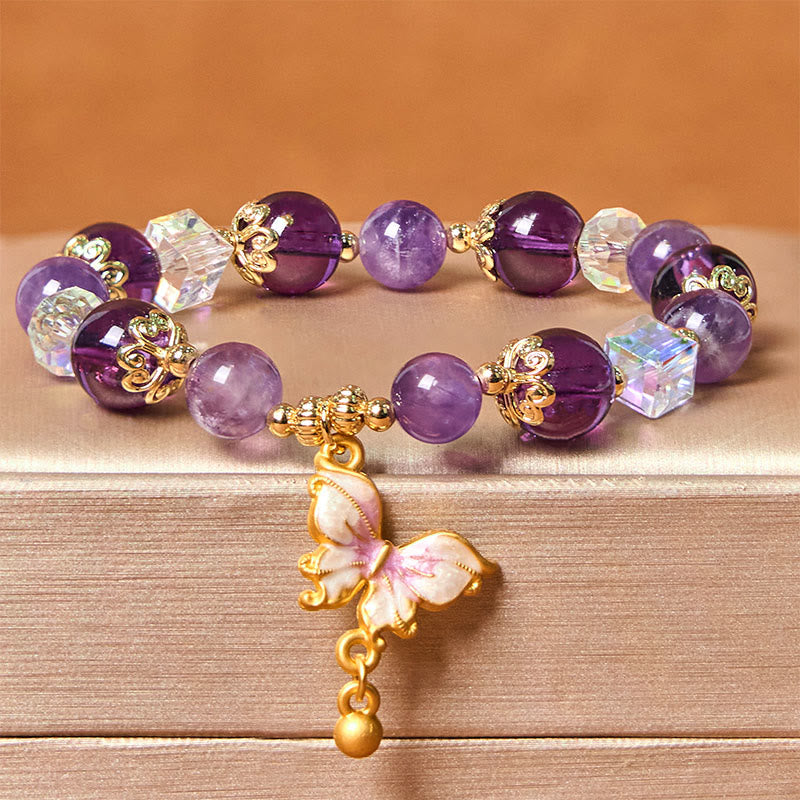8 mm Amethyst- und Sonnenstein-Friedensschmetterlingsarmband