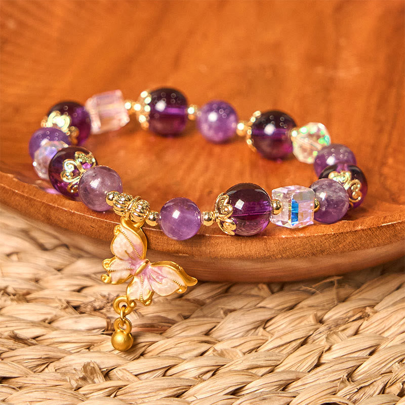 8 mm Amethyst- und Sonnenstein-Friedensschmetterlingsarmband