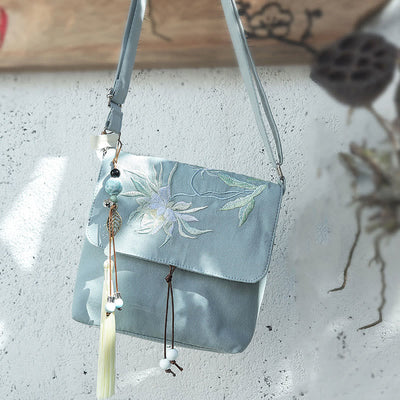 LightBlue Epiphyllum Cotton Linen Spiritual Shoulder Bag