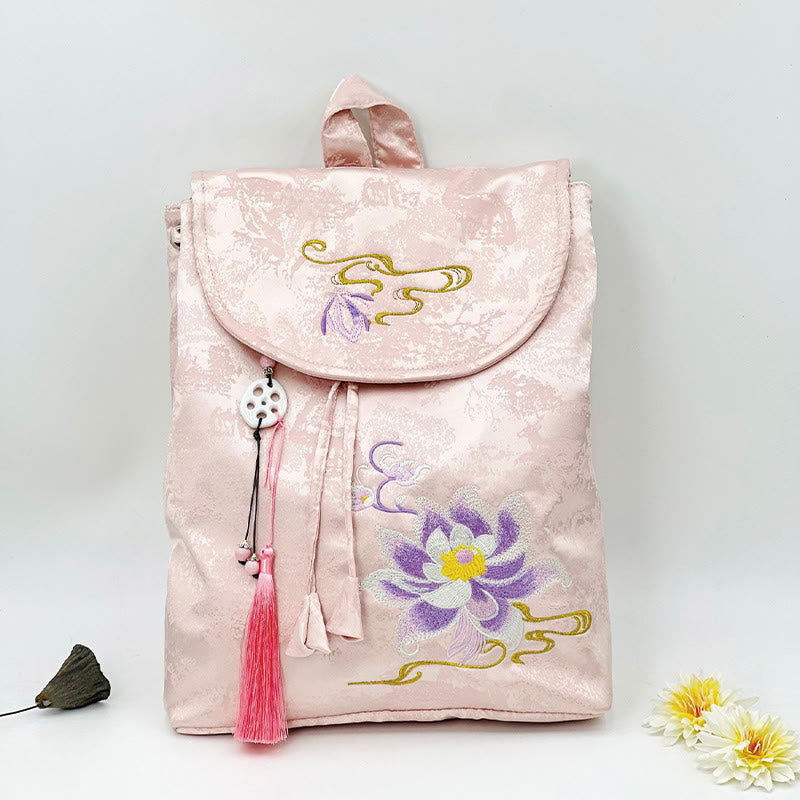 Pink Lotus bestickter Rucksack - Spirituelle Kleidung