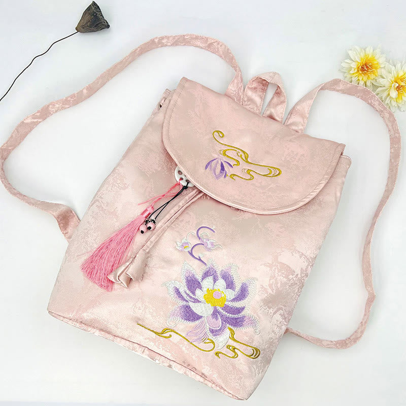 Pink Lotus bestickter Rucksack - Spirituelle Kleidung