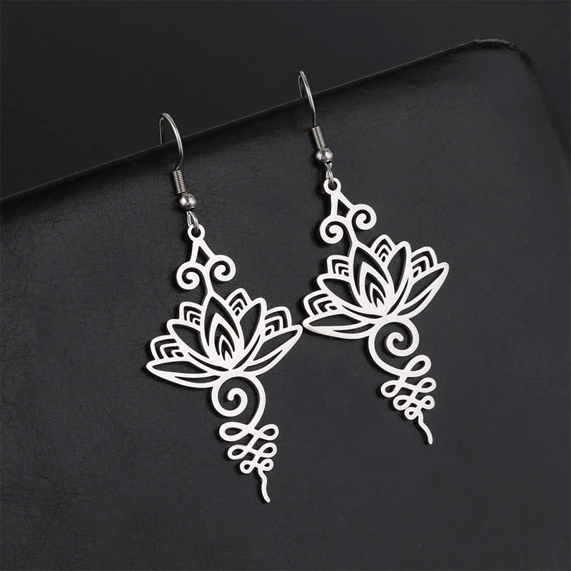 Silver Lotus Earrings Hollow Flower 27mm Enlightenment
