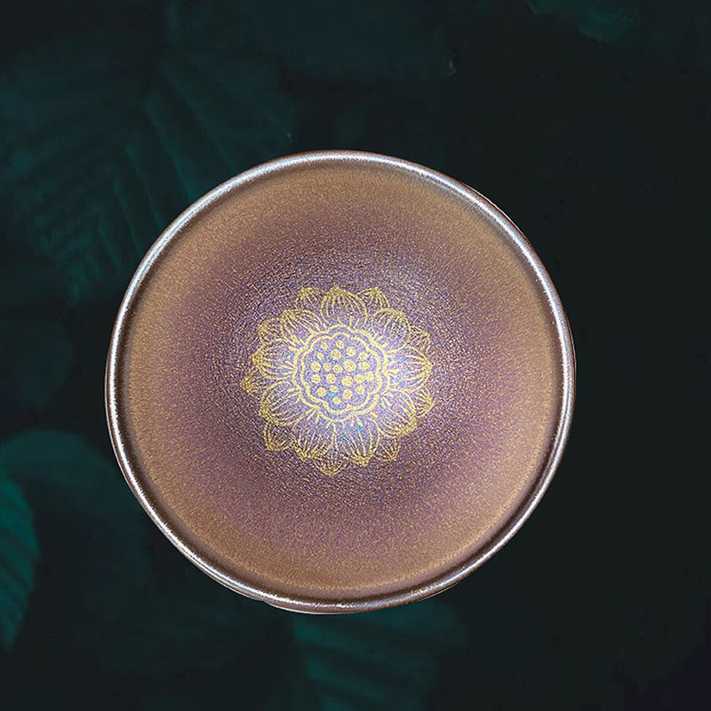 9 cm Keramik-Teetasse „Jian Zhan“ mit goldener Lotusblüte