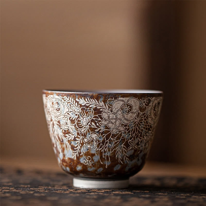 Keramik-Teetasse mit braunen Blumen, 100 ml, Home Accent