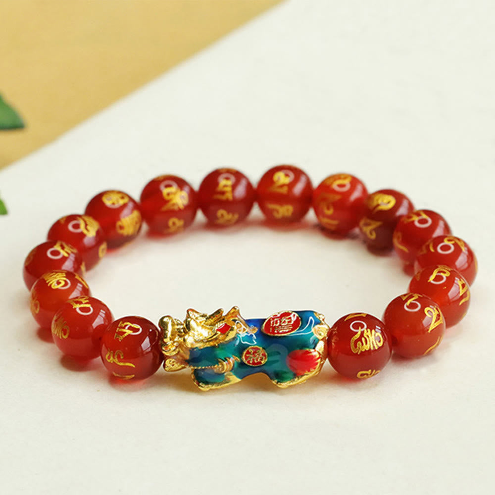 10 mm rotes Achat-Armband „Om Mani Padme Hum Pixiu Calm“