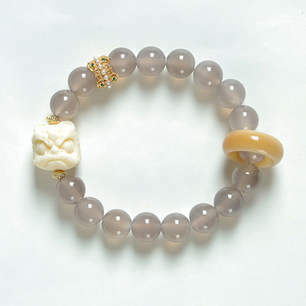 Elfenbeinfarbenes Frucht-Amber-Grau-Achat-Armband für Selbstvertrauen