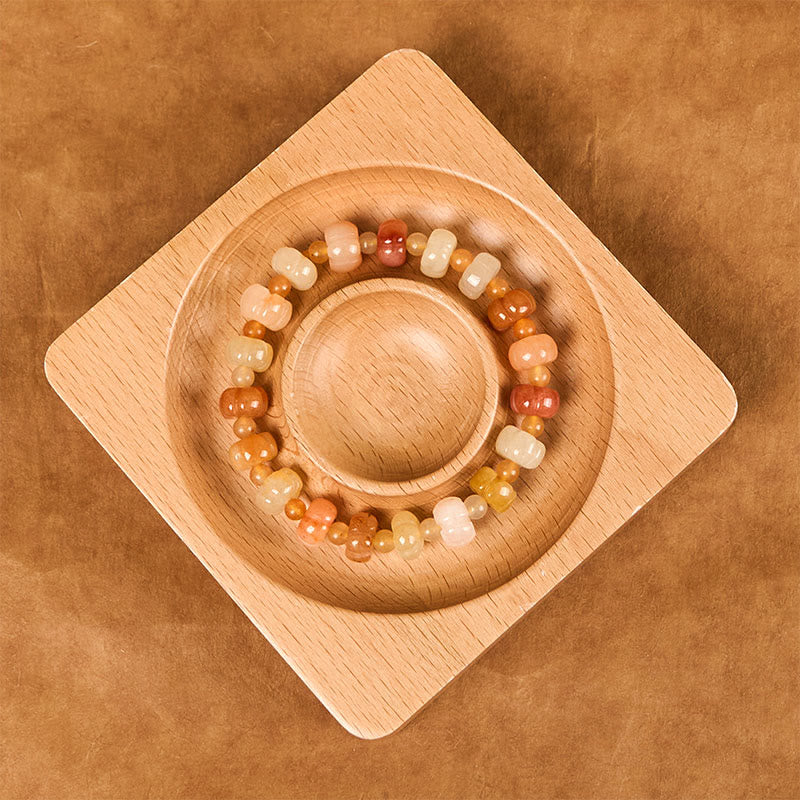 6 x 8 mm goldenes Seiden-Jade-Armband für Reichtum und Glück