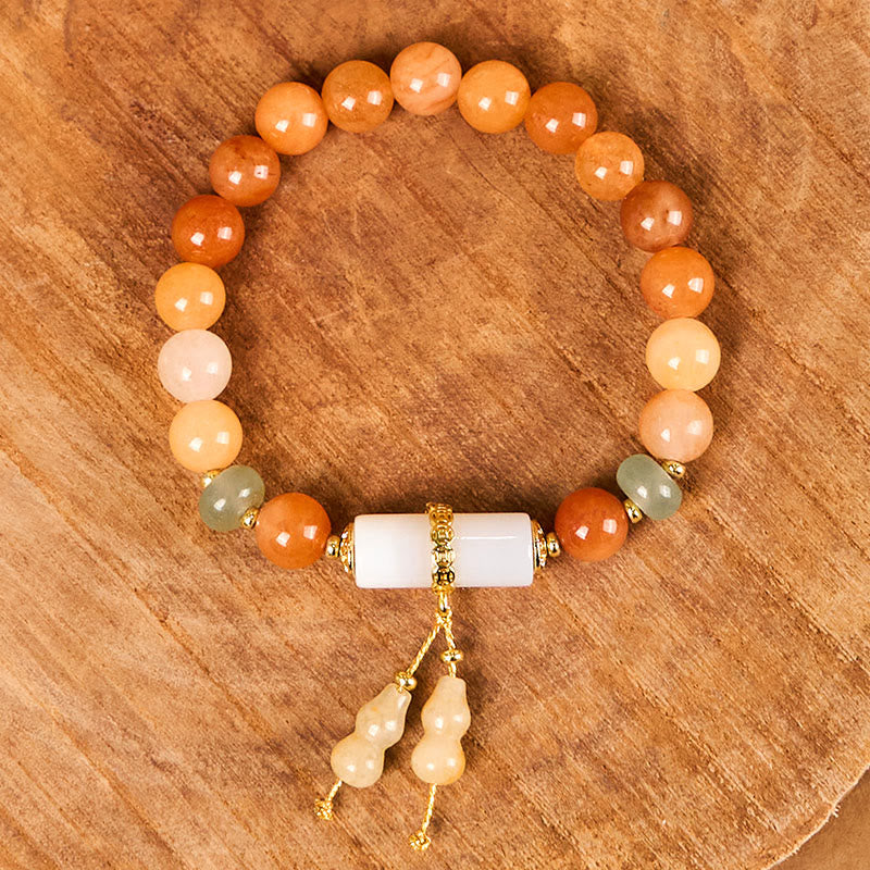 8 mm goldenes Seidenarmband mit Jade und weißem Kristall für Glück