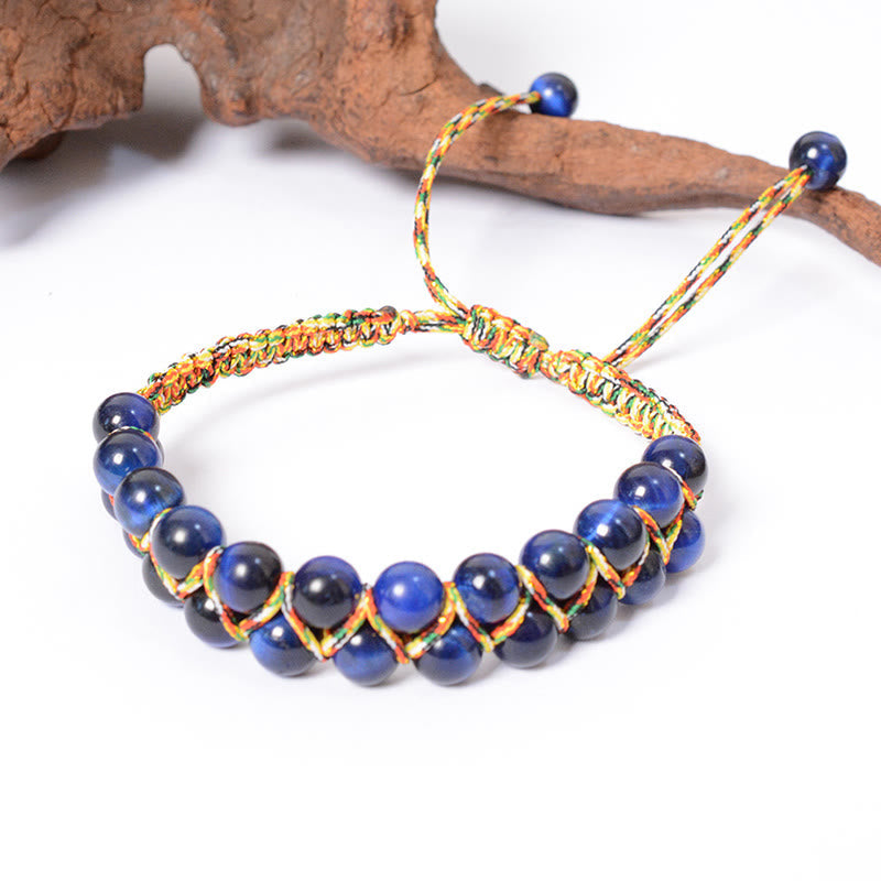 6 mm blaues Tigerauge-Balance-Armband mit zwei Reihen