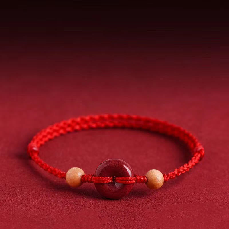 Zinnober-Pfirsichholz-Armband mit Peace-Schnalle | Harmonie & Reichtum