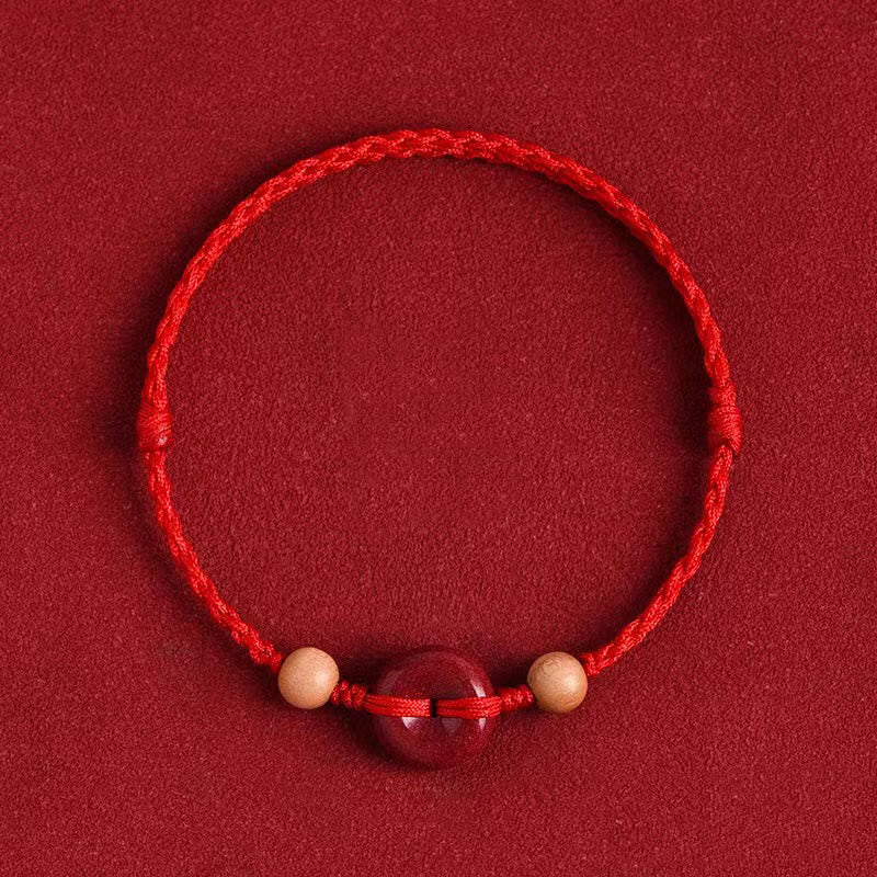 Cinnabar Peach Wood Peace Buckle Bracelet | Protection & Wealth
