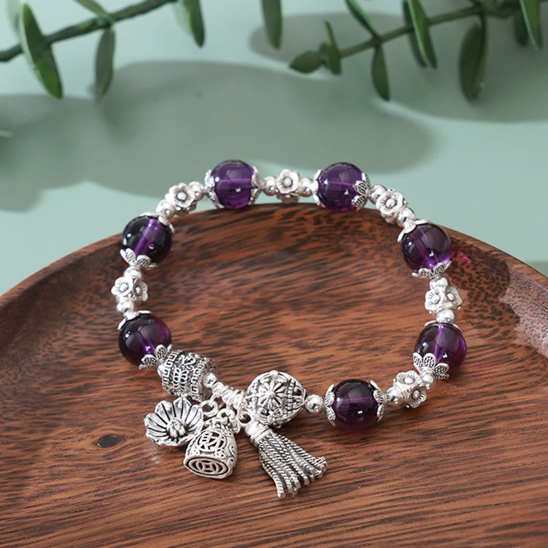 Lotusarmband mit Amethyst und mehreren Kristallen