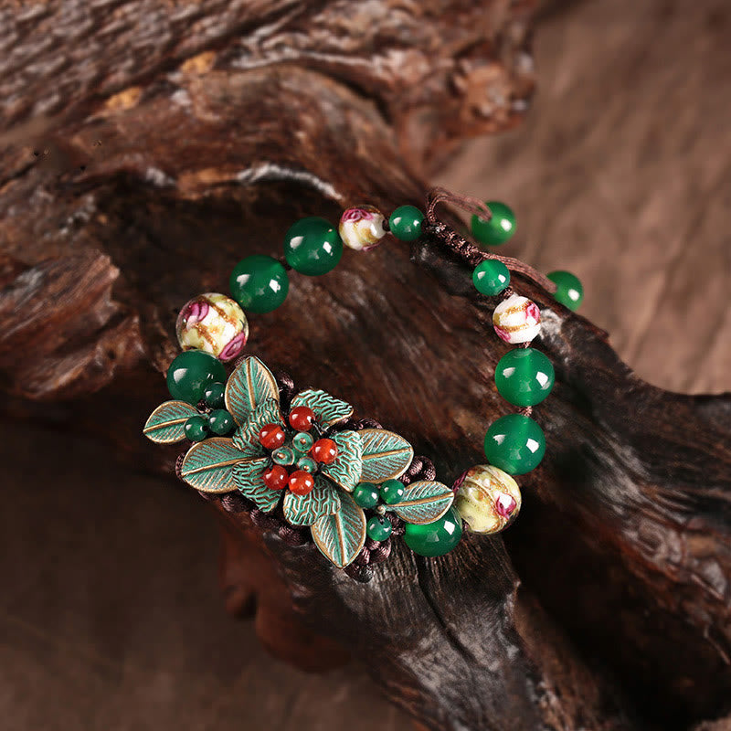 Armband mit geflochtenem Knoten aus grünem Achat, 14–20 cm Handgelenk
