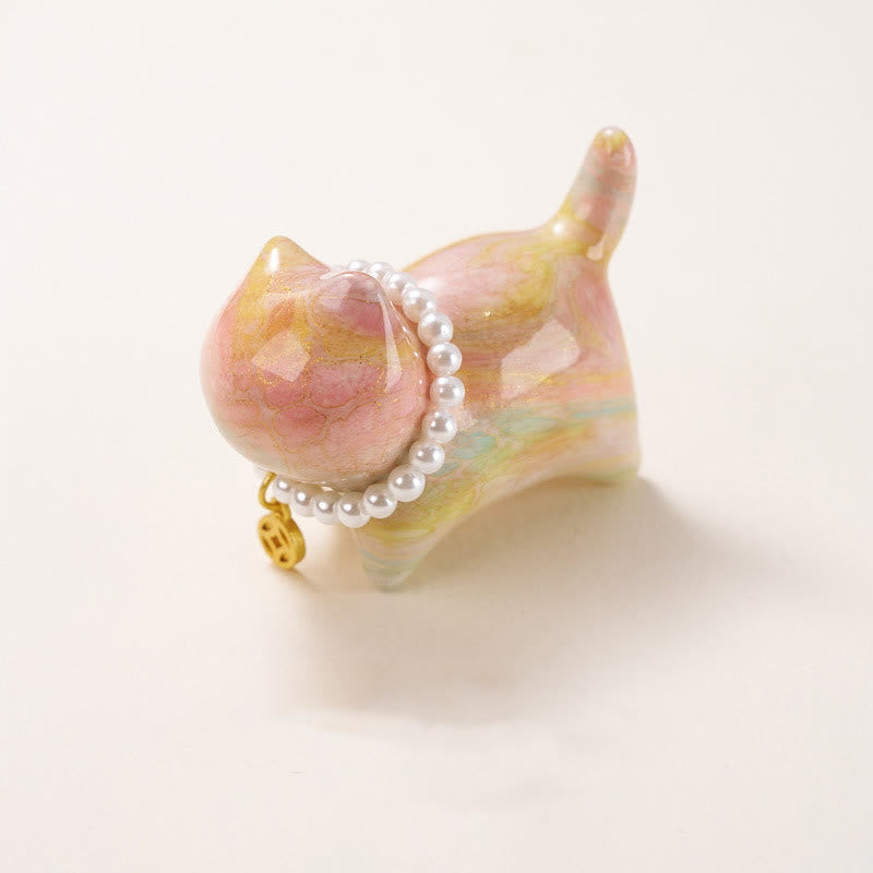 Sandelholz Mini Katze Lack Handwerk Zen Dekor 48mm