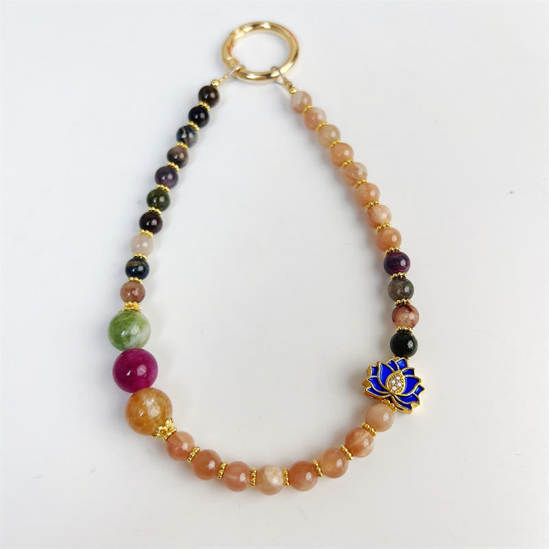 Turmalin-Sonnenstein-Schlüsselanhänger – Lotus-Design