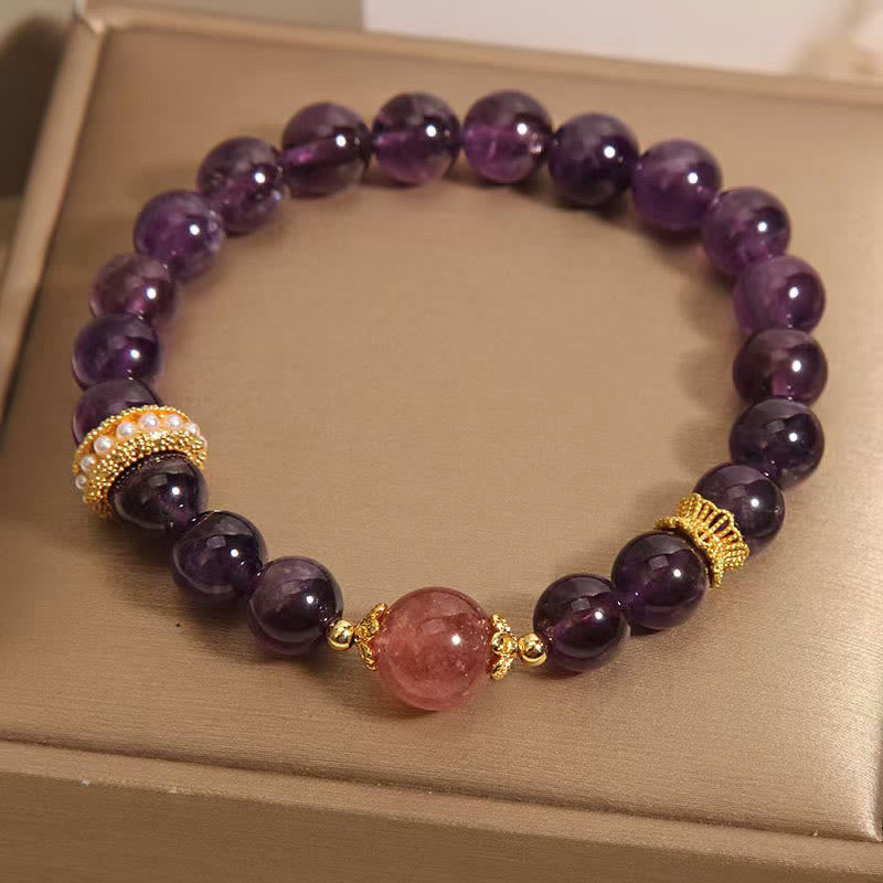 8 mm Amethyst- und Erdbeerquarz-Armband für Damen