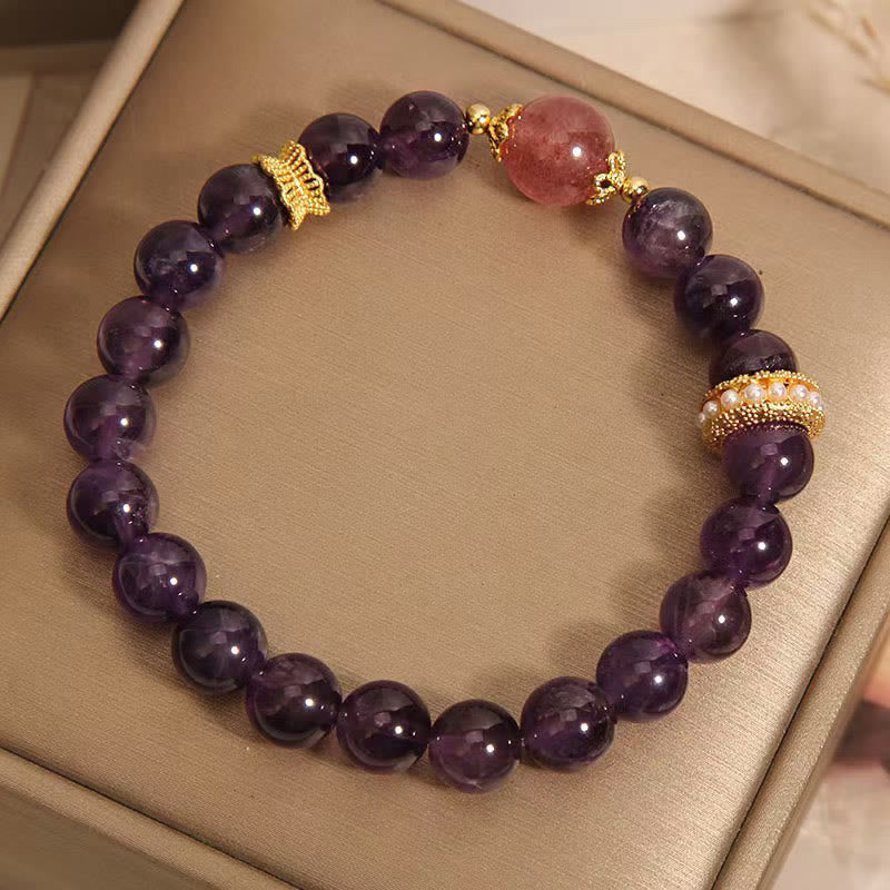 8 mm Amethyst- und Erdbeerquarz-Armband für Damen