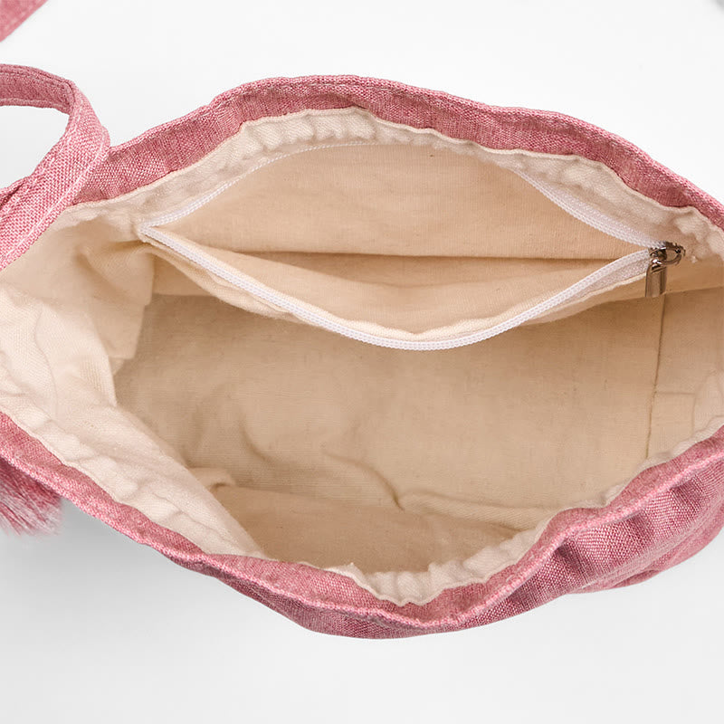 Umhängetasche aus Baumwollleinen „Lotus“ in Rosa, 19 x 20 x 10 cm