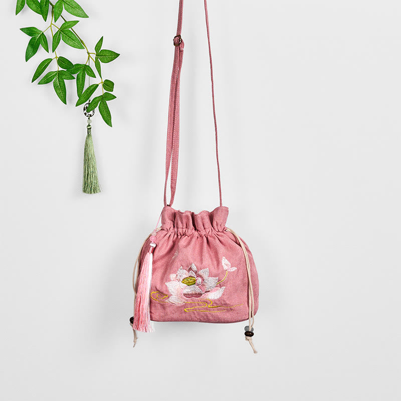 Umhängetasche aus Baumwollleinen „Lotus“ in Rosa, 19 x 20 x 10 cm