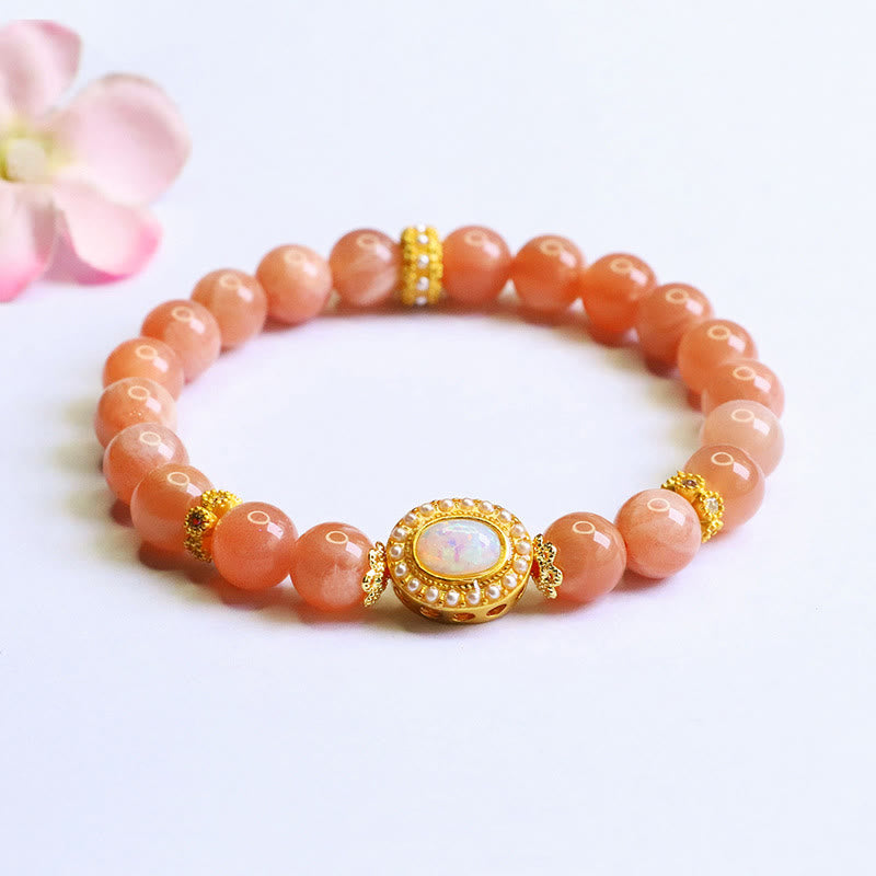 Adjustable Peach Moonstone Bracelet for Women | Soothing Balance