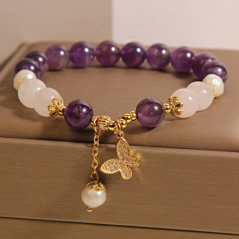 Amethyst Perlenkristall Spirituelles Schmetterlings-Charm-Armband