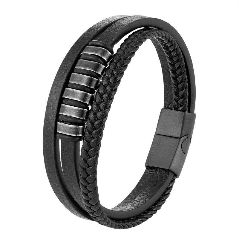 Titanium Steel Braided Leather Bracelet for Calmness