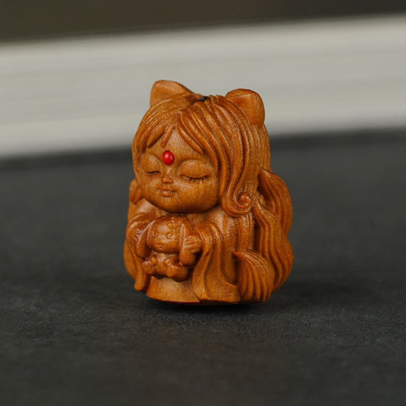 Mini-Neunschwänziger Fuchs, Sandelholz, Zen-Dekor-Anhänger, 2 cm