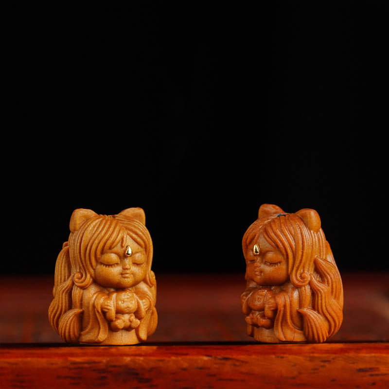 Mini-Neunschwänziger Fuchs, Sandelholz, Zen-Dekor-Anhänger, 2 cm