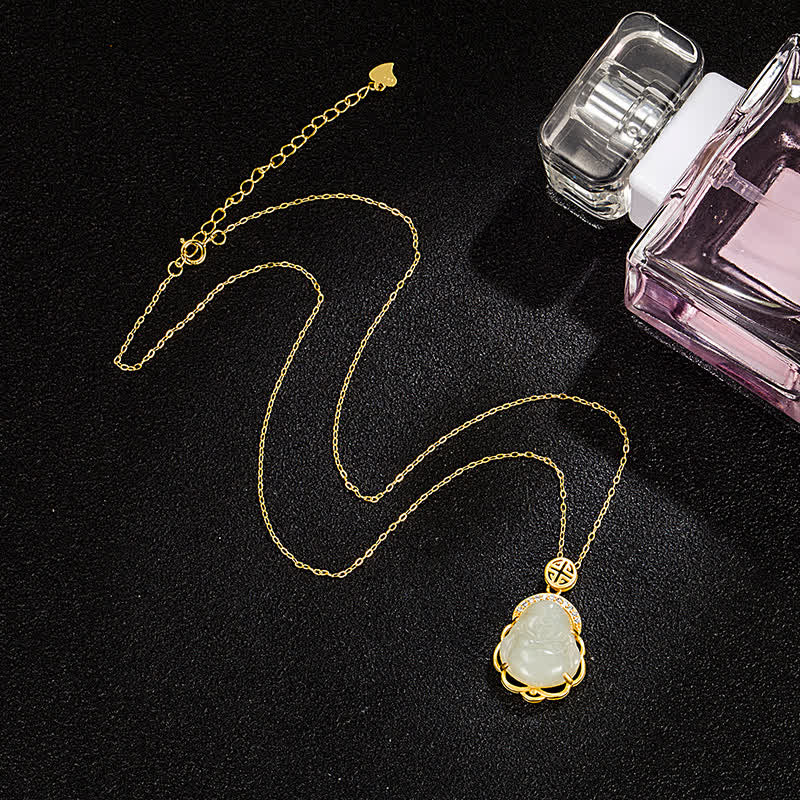 Hetian Weiße Jade Buddha Halskette 925 Sterling Silber Schutz Anhänger