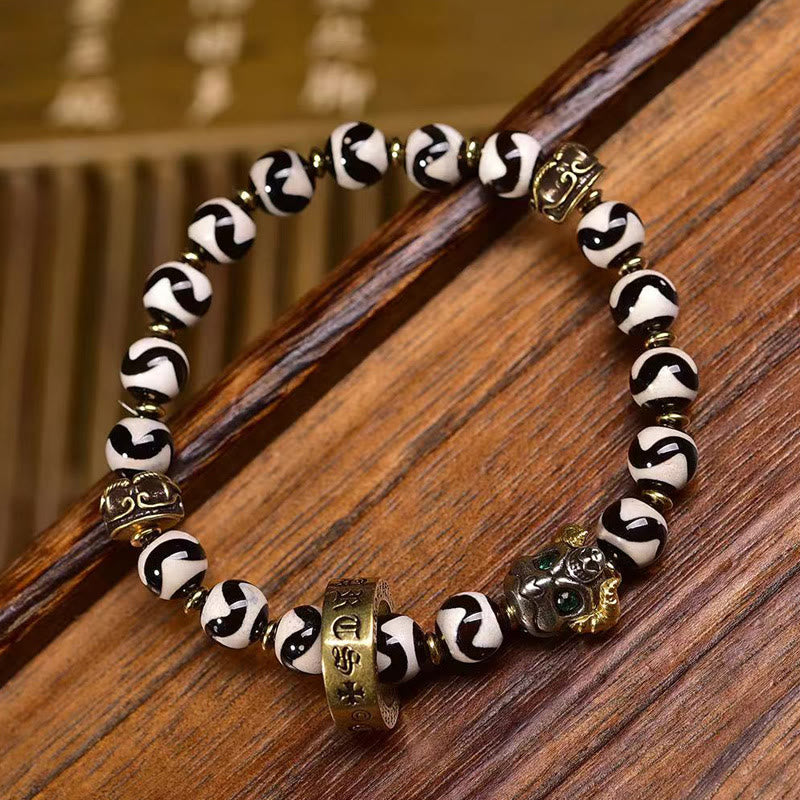 Unisex Dzi Bead Om Mani Padme Hum Bracelet 0.31in Beads