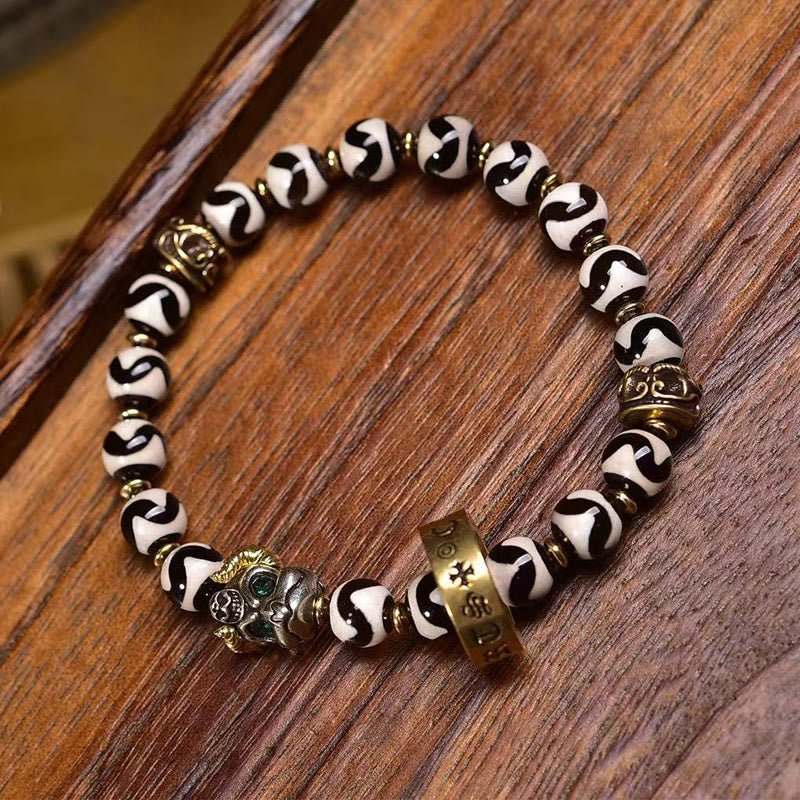 Unisex Dzi Bead Om Mani Padme Hum Bracelet 0.31in Beads