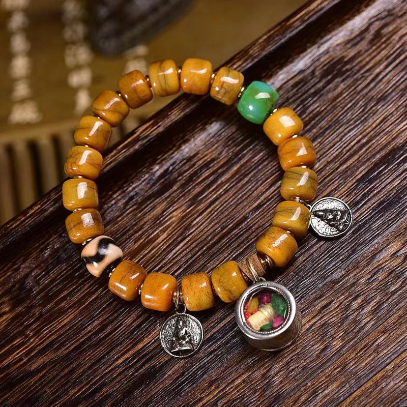 Unisex Tibetisches Yakknochen-Kamelknochen-Dzi-Perlen-Balance-Armband