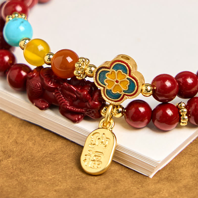 6 mm Zinnoberrotes PiXiu Fu Charakter-Doppelwickelarmband