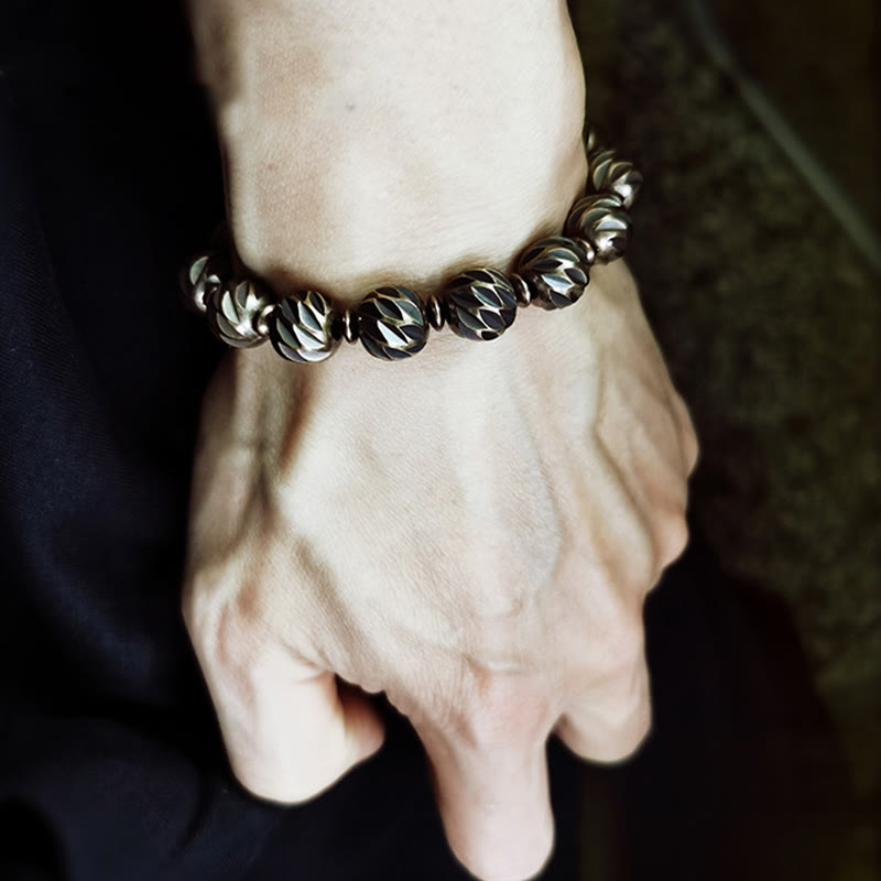 Retro Kupfer Reichtum Armband | Vintage geschnitztes Muster