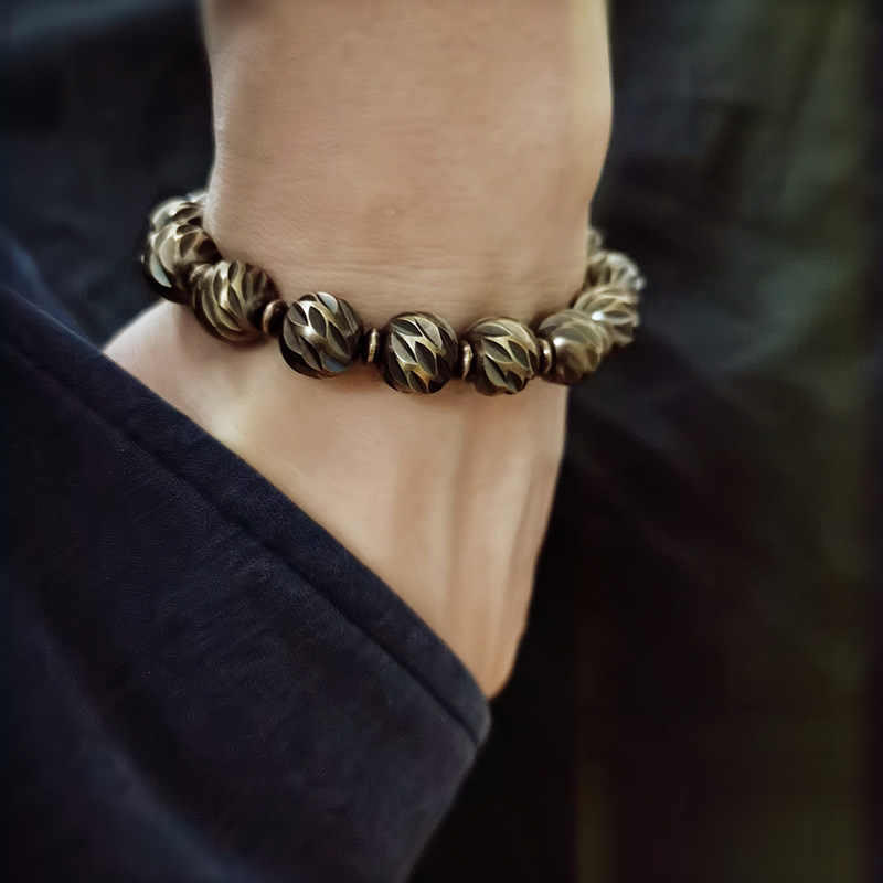 Retro Kupfer Reichtum Armband | Vintage geschnitztes Muster